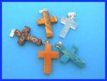 Pendants: 15 x 24mm Stone Crosses with silver plated bails, 10 crosses