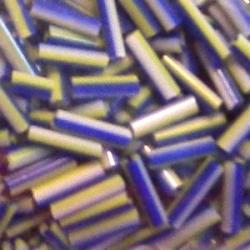 Bugle Beads Aqua, Royal Blue and Lime Green Stripe 1 by 6mm by the Pound