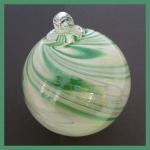Gazing Ball4: GB46 White with Green Swoosh Hanging Glass Ball of 4 inches. 2 for $15