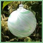 Gazing Ball4: GB50 Soft Green Swirl with White on a Hanging Glass Ball of 4 inches