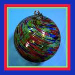 Gazing Ball6: #44, Red, blue, background light green, 6 inches across