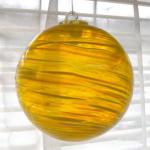 Gazing Ball4: HB10-1 Yellow with White Swirled Hanging Glass Ball of 4 inches, 2 for $18