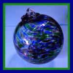 HB12-2: Green/Blue/Purple  Swirled on Clear Hanging Glass Ball of 4 Inches, 2 for $15