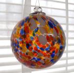 Gazing Ball4: HB27-2 Yellow/Blue/White/Red-Orange Speckled on a Hanging Glass Ball of 4 inches, 2 for $18