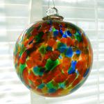 Gazing Ball4: HB29-2 Orange/Yellow/Blue/Green Speckles on a Hanging Glass Ball of 4 inches, 2 for $18