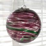Gazing Ball4: HB39 - 3 Red-Violet with Green Swirled on a Hanging Glass Ball of  4 inches, 2 for $18