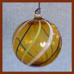 Gazing Ball4: HB43-2 Hanging Glass Ball, Swirly Dark Blue (?) Stripe, Yellow, White of 4 inches, 2 for $18