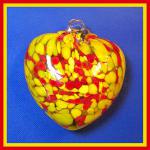 Heart: #102 Red and Yellow Glass, 4 Inches across, about 2 inches thick at its thickest, looped, hollow, 3 for $21
