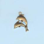 Pewter Charms: Dolphins: Double Jumping Dolphins / Porpoise  Antiqued Brass (AB), 10 pieces