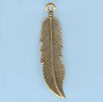 Pewter Charms: Bird: Feather (Large) Gold / Brass Plated, 10 pieces