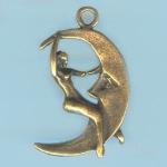Pewter Charms: Moon: Lady and the Moon Antiqued Brass (AB), 10 pieces