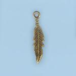 Pewter Charms: Bird: Feather (Medium) Antiqued Brass, 10 pieces