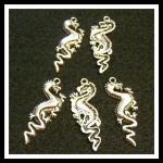 Pewter Charms: Dragon, Shiny Silver Colored, 12 x 36mm, 10 pieces