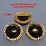 Brooches: Black onyx and diamond on gold? Gold plated, 10 for $2.50