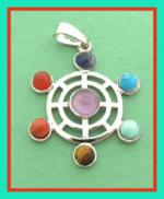 Chakra Pendants: Wheel about an inch across, 3 for $7.50