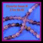 Rounds: Fluorite B 8mm by the Strand 15 - 16 inches, 3 for $4.50