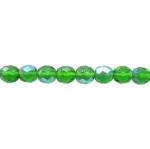 Czech Glass: Faceted Firepolished Rounds 4mm Green, 15 - 16 inches