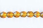 Czech Glass: Faceted Firepolished Rounds 6mm Amber Color, 15 - 16 inches