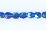 Czech Glass: Faceted Firepolished Rounds 6mm Sapphire AB, 15 - 16 inches