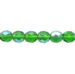 Czech Glass: Faceted Firepolished Rounds 6mm Green AB, 15 - 16 inches