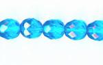 Czech Glass: Faceted Firepolished Rounds 8mm Aqua, 15 - 16 inches
