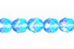 Czech Glass: Faceted Firepolished Rounds 8mm Light Sapphire, 15 - 16 inches