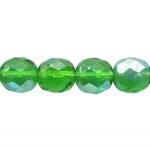 Czech Glass: Faceted Firepolished Rounds 8mm Zircon Green AB, 15 - 16 inches