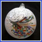 Gazing Ball8: GB178 White with a sprig of color (purple, aqua, orange, lime, yellow) It's a hanging ball of 8 inches