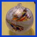 Gazing Ball4: GB17 White with a sprig of color (purple, orange, lime, blue) It's a hanging ball of 4 inches, 2 for $18