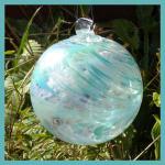 Gazing Ball4: GB19 Swirly White and Aqua on a Hanging Glass Ball of 4 inches, 2 for $15