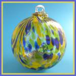 Gazing Ball4: GB40 Limish (Cousin to Lime) Yellow and Blue on a Hanging Glass Ball of 4 inches, 2 for $15