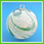 Gazing Ball4: GB44 Green Swirl with White on a Hanging Glass Ball of 4 inches, 2 for $18