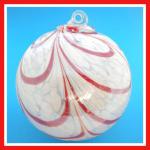 Gazing Ball4: GB47 Slushy White with Red Stripes Glass Ball of 4 inches, 2 for $15