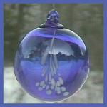 Gazing Ball4: GB73 Blue w/ White Sprig Hanging Glass Ball, 4 inches, 2 for $18