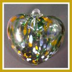Heart: #104 White, green, orange, 4 Inches across, about 2 inches thick, looped, hollow, 3 for $21