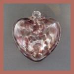 Heart:  #15 White and Purple, Glass, 4 Inches across, about 2 inches thick at its thickest, looped, hollow, 3 for $18
