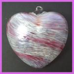 Heart:  #2 Silver and Purple, 4 Inches across, about 2 inches thick at its thickest, looped, hollow, 3 for $21