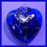 Heart:  #3 Blue, Glass, 4 Inches across, about 2 inches thick at its thickest, looped, hollow, 3 for $21