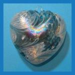 Heart:  #4 Aqua with Silver Glass, 4 Inches across, about 2 inches thick at its thickest, looped, hollow, 3 for $21