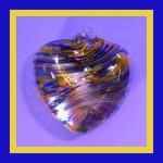 Heart:  #8 Yellow and Blue, 4 Inches across, 2 inches thick at its widest, looped, hollow, glass, 3 for $21