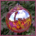 Gazing Ball4: HB32 Red and Yellow Swirly Hanging Glass Ball of 4 inches, 2 for $18