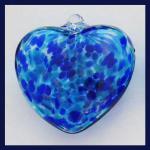 Heart: #12 Aqua and Blue, 4 Inches across, about 2 inches thick at its thickest, looped, hollow, 3 for $21