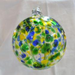 Witch Ball4: GB6 Blue, Yellow, Green Hanging Glass Ball of 4 inches, 2 for $18