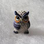 PCB - Bird: Owl, Whitish Bead, Mottled Grey, Brown Eyebrows, Blue Wings, 5 for $7.50