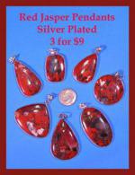 Pendants: Red Jasper w/ Silver Plated Findings, 3 pendants for $9