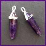 Pendants: Points Amethyst Double Terminated with Silver Plated Finding, 4 for $16