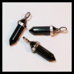 Pendants: Points Black Sheen Obsidian Double Terminated with Silver Plated Finding, 4 of them for $10