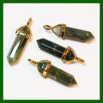 Pendants: Points Moss Agate Double Terminated with Gold Plated Finding, 4 for $10
