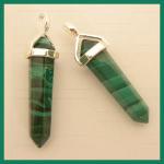 Pendants: Points Malachite Double Terminated with Silver Plated Finding, 4 for $16