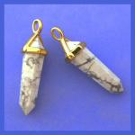 Pendants: Points Howlite (White, Grey) Double Pendant with Gold Plated Finding, 4 for $10